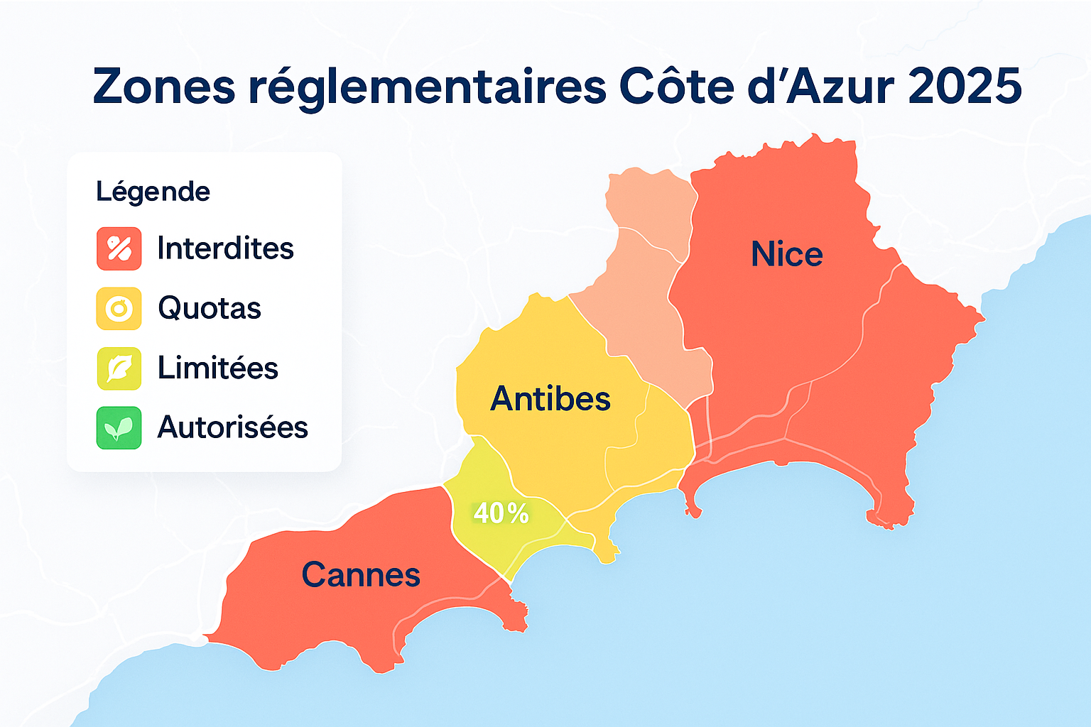 Zones réglementaires locations saisonnières Côte d'Azur 2025